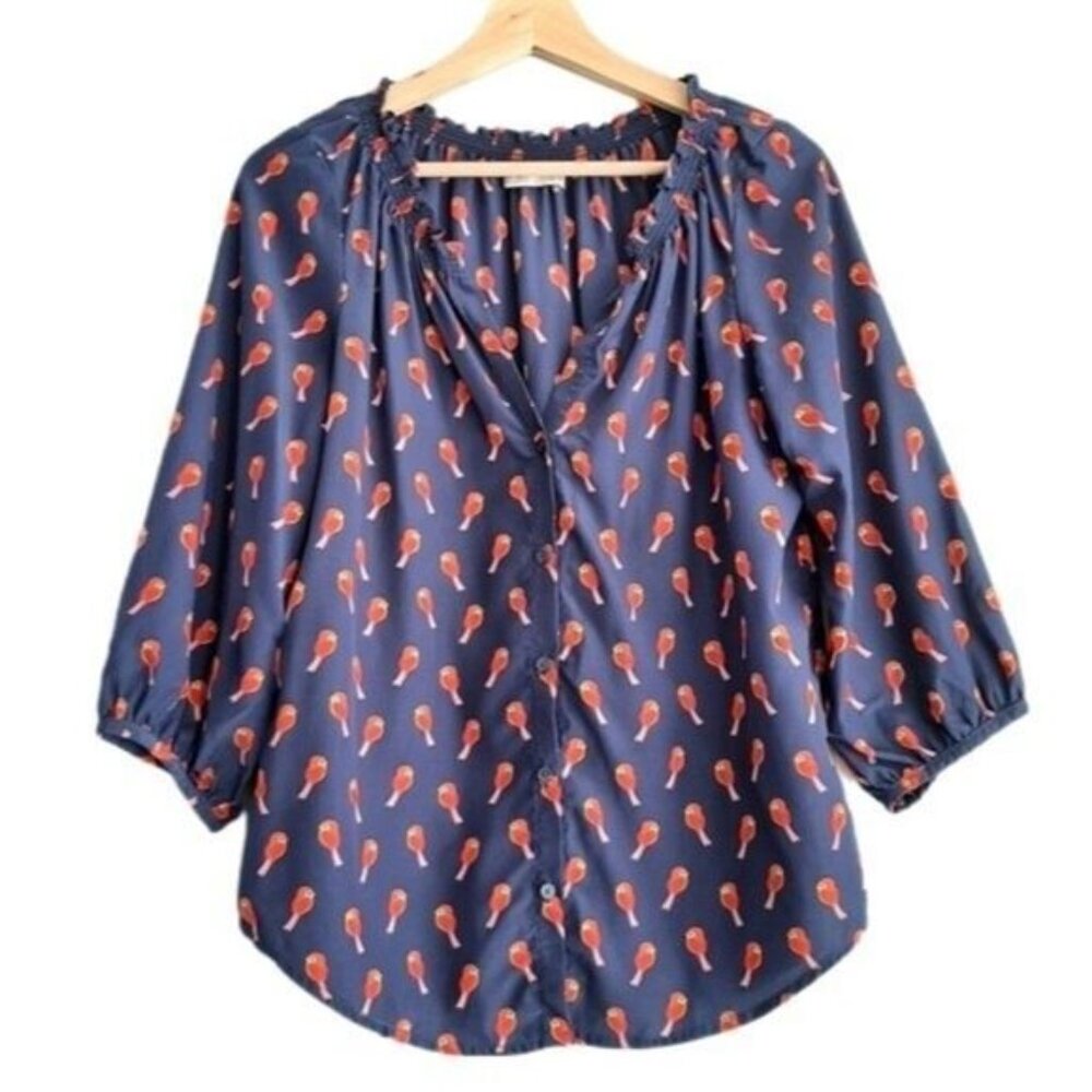 OLD NAVY Bird Print Button Down Blouse Top Sz M